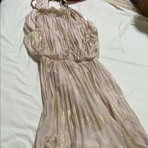 MSK Pink and Gold Halter Pleated Evening Dress